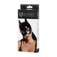 Women's Glossy Wet Look Cat Mask - Black