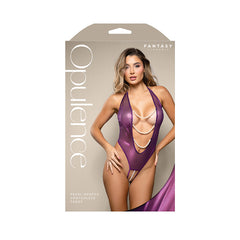 OPULENCE Pearl Draped Crotchless Teddy - S/M