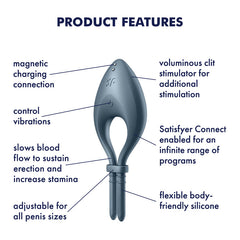 Satisfyer Bullseye - Navy - Navy Vibrating Adjustable Lasso Cock Ring