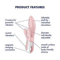 Satisfyer Air Pump Bunny 3 USB Rechargeable INFLATABLE Rabbit Vibrator - Pink