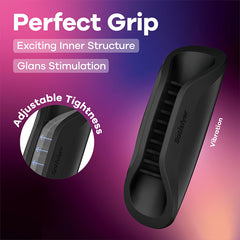 Satisfyer Perfect Grip - Black USB-C Rechargeable Vibrating Masturbator Sleeve