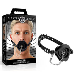 Master Series Plugged - Black Lips Silicone Feeding Mouth Gag
