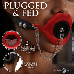 Master Series Plugged - Red Lips Silicone Feeding Mouth Gag