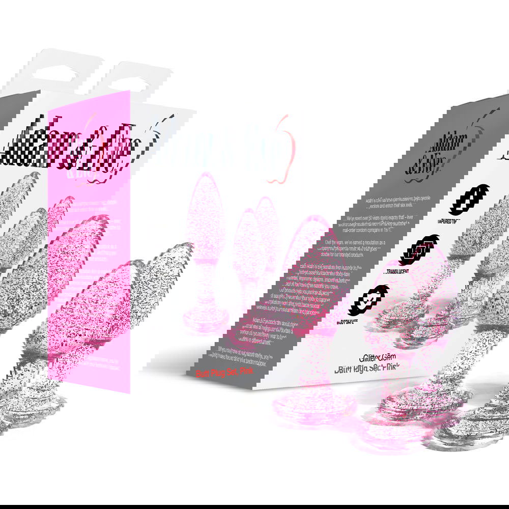 Adam & Eve Glitter Gem 3-Piece Butt Plug Set - Pink - Shhh...