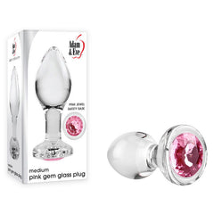 Adam & Eve Pink Gem Glass Butt Plug - Medium 8.7 cm with Pink Gem Base - Shhh...