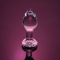 Adam & Eve Pink Gem Glass Butt Plug - Medium 8.7 cm with Pink Gem Base - Shhh...