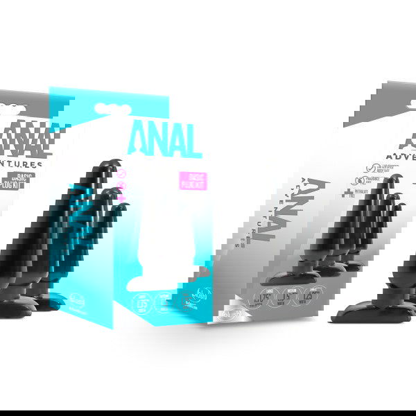 Anal Adventures Basic Plug Kit - Black Butt Plugs - Set of 3 Sizes - Shhh...