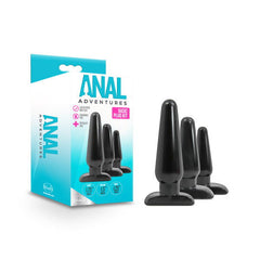 Anal Adventures Basic Plug Kit - Black Butt Plugs - Set of 3 Sizes - Shhh...