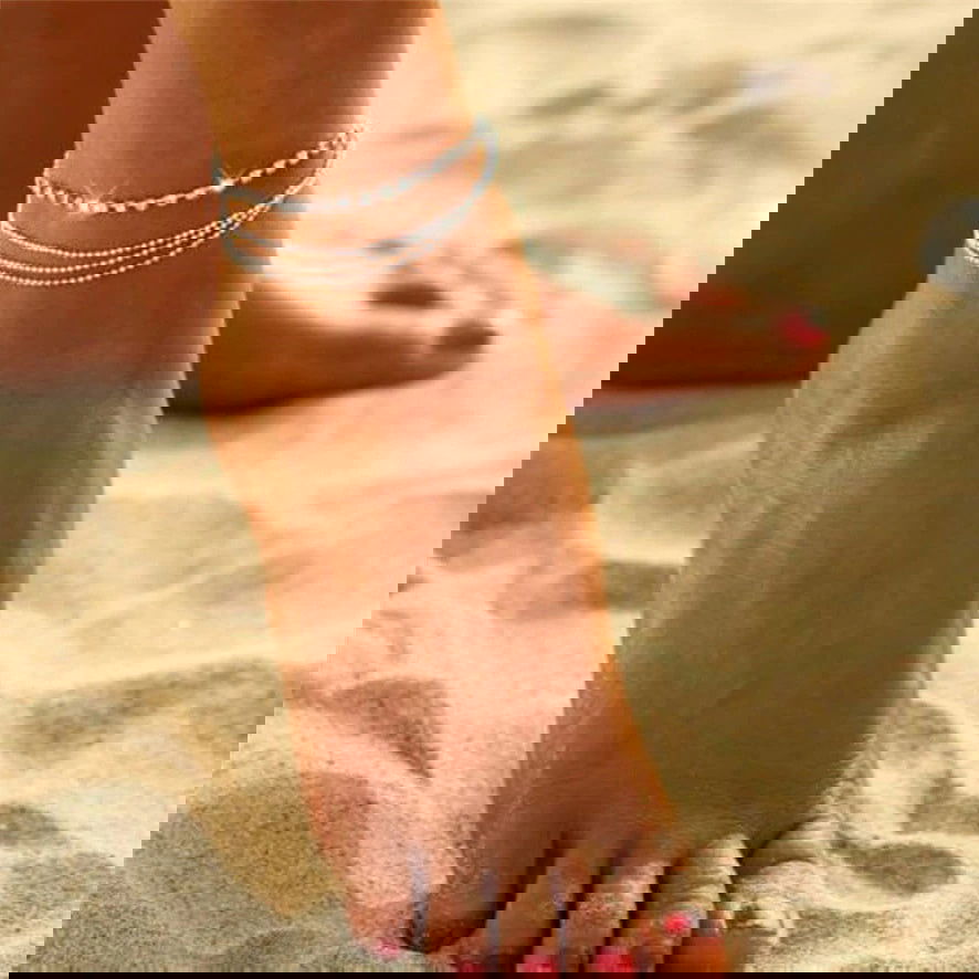 Anklet multi layer silver links with crystals - Shhh...