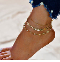 Anklet set Chevron and Crystals 3 pc gold - Shhh...