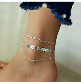 Anklet set Chevron and Crystals 3 pc silver - Shhh...