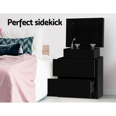 Artiss Bedside Table 2 Drawers Black - Shhh...