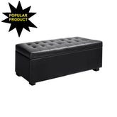 Ottoman hinged storage box in black with padded vinyl upholstery 1m wide deep storage with seat for bedroom and living rooms for sale by Shhh online sales in Australia