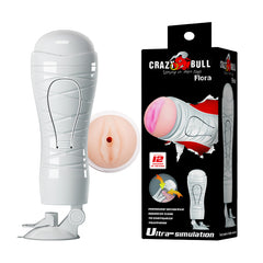 CRAZY BULL FLORA Vibrating Stroker - USB Rechargeable Vibrating Squeezeable Vagina Stroker with Suction Base