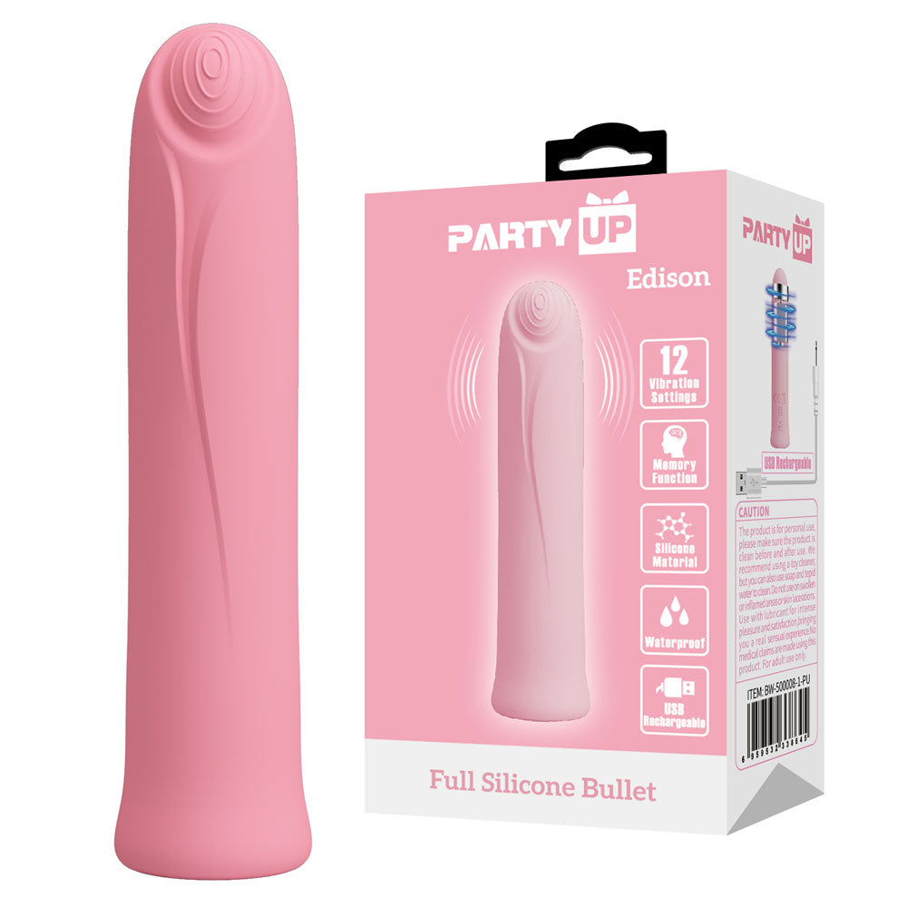 Party Up EDISON 10.3 cm USB Rechargeable Vibrating Bullet - Pink