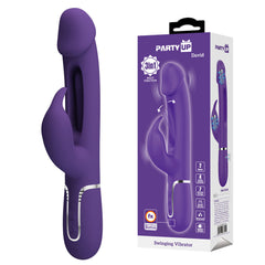 Party Up DAVID 23.2 cm USB Rabbit Vibrator with Flicking Arm - PURPLE