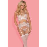 Bianca 4 Pc Bra G-String Garter & Stocking Set White - 3 sizes - Shhh...