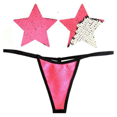 Bitchin Neon Pink and Silver Blacklight Sequin Pastie and Panty Set - Shhh...