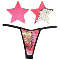 Bitchin Neon Pink and Silver Blacklight Sequin Pastie and Panty Set - Shhh...