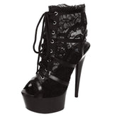 Black Lace Open Toe Platform Ankle Bootie 6in Heel Size AU 7 - Shhh...