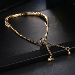 Bracelet round cubic zirconia on white gold; adjustable - Shhh...