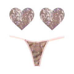 Bubbly Feels Nude Sequin Pantie & Heart Pastie Set - Shhh...