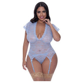 Cap Sleeve Basque and Thong Set Blue - - 3 Sizes - Shhh...