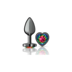 Cheeky Charms Gunmetal Butt Plug w Heart Rainbow Jewel Small - Shhh...