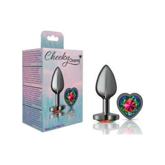 Cheeky Charms Gunmetal Butt Plug w Heart Rainbow Jewel Small - Shhh...