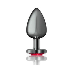 Cheeky Charms Gunmetal Butt Plug w Heart Red Jewel Large - Shhh...