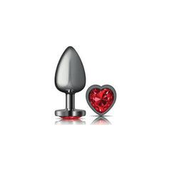 Cheeky Charms Gunmetal Butt Plug w Heart Red Jewel Large - Shhh...