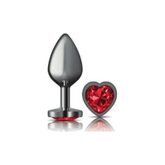 Cheeky Charms Gunmetal Butt Plug w Heart Red Jewel Medium - Shhh...