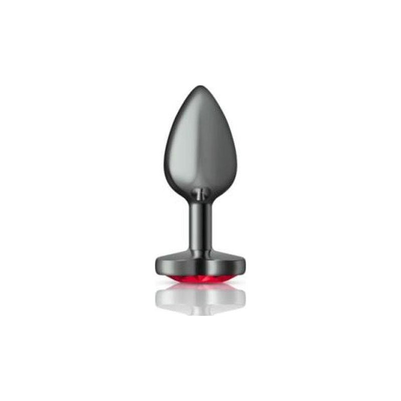 Cheeky Charms Gunmetal Butt Plug w Heart Red Jewel Small - Shhh...