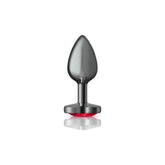 Cheeky Charms Gunmetal Butt Plug w Heart Red Jewel Small - Shhh...