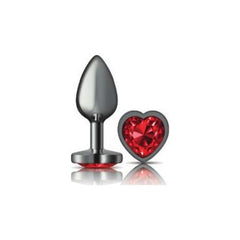 Cheeky Charms Gunmetal Butt Plug w Heart Red Jewel Small - Shhh...