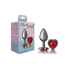 Cheeky Charms Gunmetal Butt Plug w Heart Red Jewel Small - Shhh...