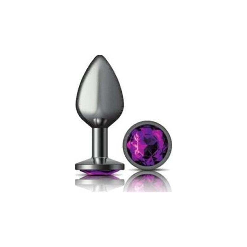Cheeky Charms Gunmetal Round Butt Plug w Purple Jewel Medium - Shhh...