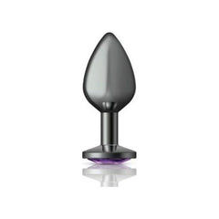 Cheeky Charms Gunmetal Round Butt Plug w Purple Jewel Medium - Shhh...
