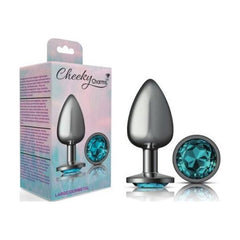 Cheeky Charms Gunmetal Round Butt Plug w Teal Jewel Large - Shhh...