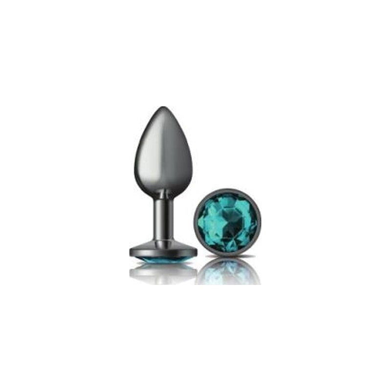 Cheeky Charms Gunmetal Round Butt Plug w Teal Jewel Small - Shhh...