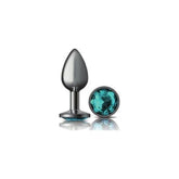 Cheeky Charms Gunmetal Round Butt Plug w Teal Jewel Small - Shhh...