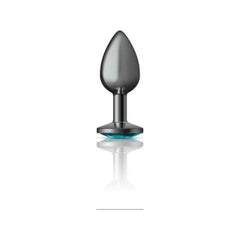 Cheeky Charms Gunmetal Round Butt Plug w Teal Jewel Small - Shhh...