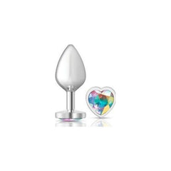 Cheeky Charms Silver Metal Butt Plug w Heart Clear Jewel Medium - Shhh...