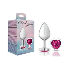 Cheeky Charms Silver Metal Butt Plug w Heart Pink Jewel Medium - Shhh...