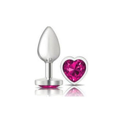 Cheeky Charms Silver Metal Butt Plug w Heart Pink Jewel Small - Shhh...