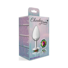 Cheeky Charms Silver Round Butt Plug w Rainbow Jewel Medium - Shhh...