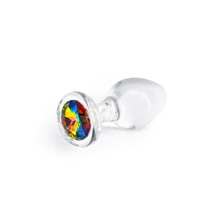 Crystal Desires Glass Butt Plug with Rainbow Gem - Medium - Shhh...
