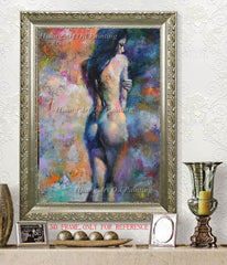 Depiction of a vulnerable young woman. Oil on canvas print - Shhh...