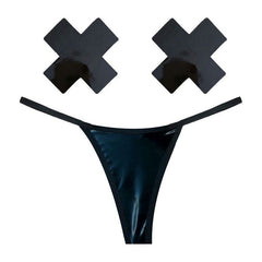 Dom Squad Black Wet Vinyl Pastie & G-String Set - one size - Shhh...