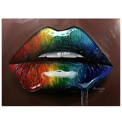 Dripping wet lips. Oil portrait printed on canvas - Shhh...